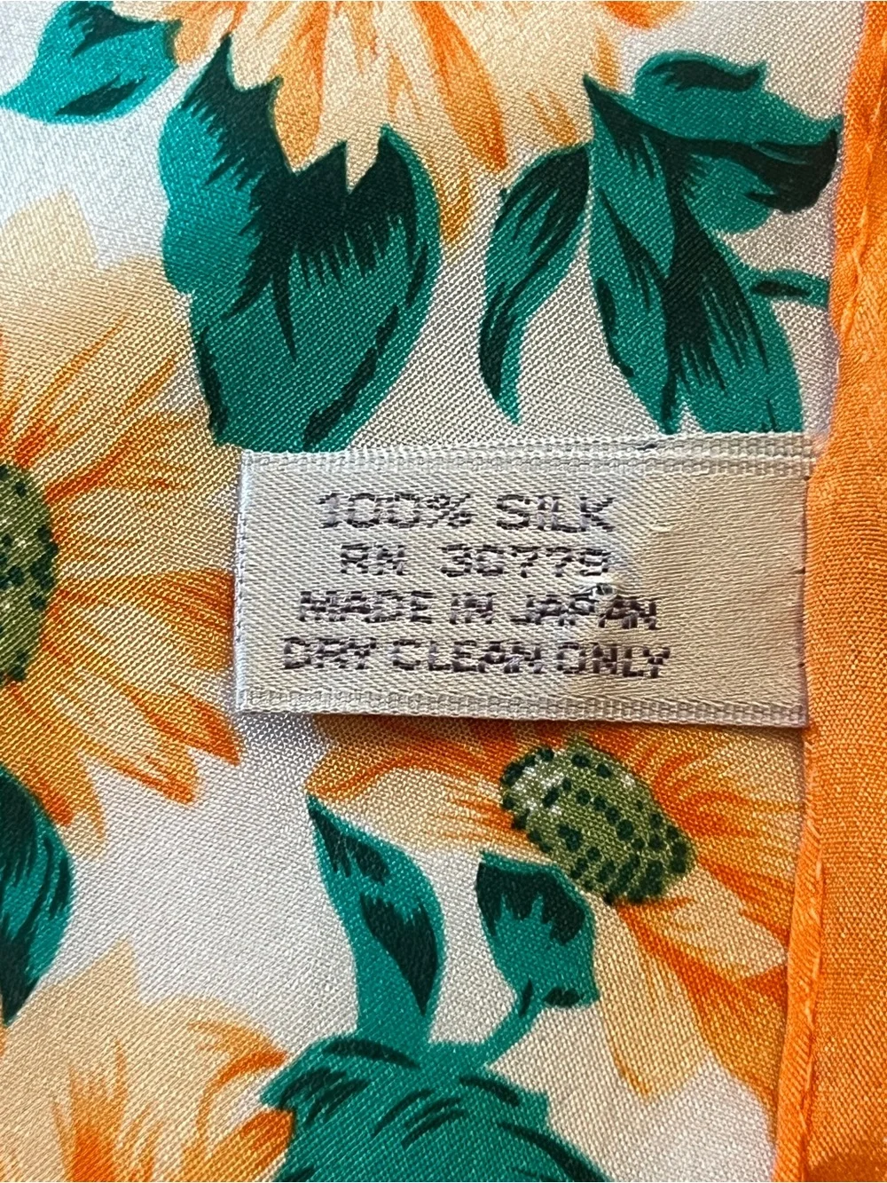 Vintage Axiom Sunflower Print Silk Scarf made in Japan